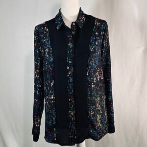 Derek Lam for DesigNation Womens Small Abstract Print Button Down Blouse Black‎